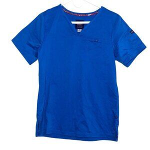 Koi Stretch Womens Scrub Top Small Blue Short Sleeve V-Neck Polyester/Cotton